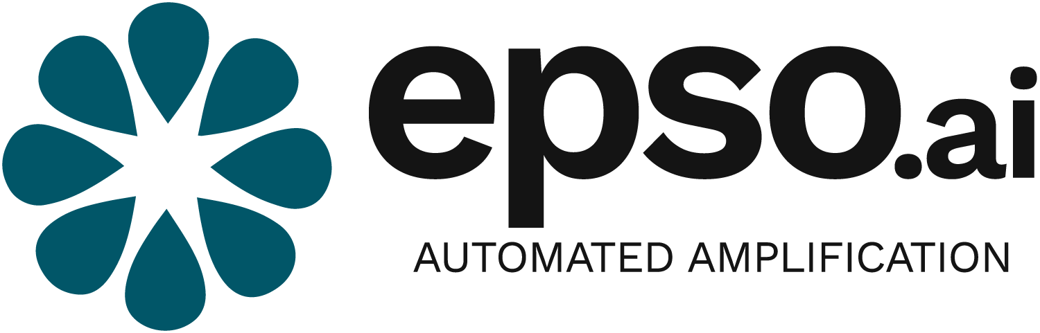 The image features the "epso.ai" logo with a blue floral symbol and the text "AUTOMATED AMPLIFICATION" beneath it, on a transparent background.